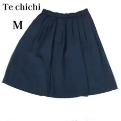 【美品】テチチ Te chichi 膝丈 フレアースカート M ネイビー 紺