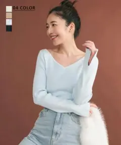 新品未使用★ベースメント Vネックセミオフショルニット