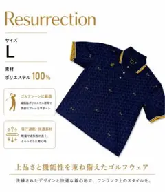 Resurrection ゴルフウェア ポロシャツ ネイビー サイズL 総柄のサムネイル