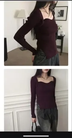 ワインレッド 長袖ニット