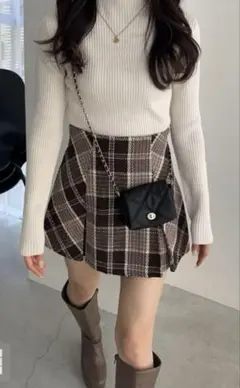 【新品未使用】インパン裏地付きチェック柄プリーツスカート[tu963] GRL