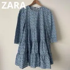 値下げ、美品⭐︎ZARA花柄ティアード長袖ワンピースチュニックXS
