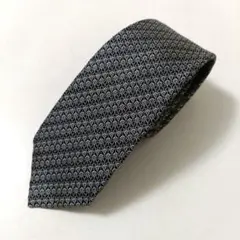 ブルガリ 総柄ネクタイ セッテピエゲ ブラック×グレー基調 Italy製 美品