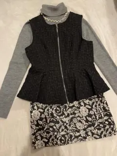 SHEIN ジャガード ジッパーアップ ペプラム ベスト&GU グレータートル