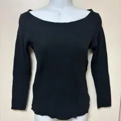 スローブイエナ　リブニット　トップス　ブラック　ボートネック