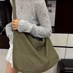 ショルダーバッグ ニュースペーパーバッグ キャンバス 通学 カーキ バッグ
