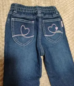 美品！120 濃い青 デニム 長ズボン ハート刺繍