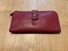 レザー 赤 長財布 ボタン留め