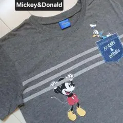 美品✨Disney ミッキー&ドナルド 半袖Tシャツ 綿混　ダークグレー　160