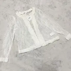 新品 INGEBORG インゲボルグ 白 カーディガン レース 花 L ノーカラ