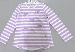 新品 ミキハウス リボン リーナ Tシャツ 紫・白ストライプ 120 日本製