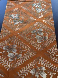 アンティーク袋帯☆O1オレンジブラウンのベースにゴールドの花と蔦の菱形