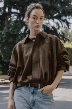 タグ付き新品★ZARAのスエード調ボンバージャケット★Sサイズ★ミディアムカーキ ZARA スエード調ボンバージャケット (ZARA/ジャケット) 4344/655