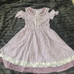 axesfemme 紫と白のストライプ ワンピース