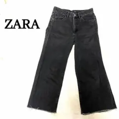 ZARA trf ワイドデニムパンツ カットオフ サイズM ブラックデニム