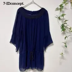 7-IDconcept. チュニックブラウス 38 ネイビー クロシェ編み