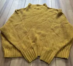 アース　マスタード　ハイネック　ニット　セーター　リブ編み