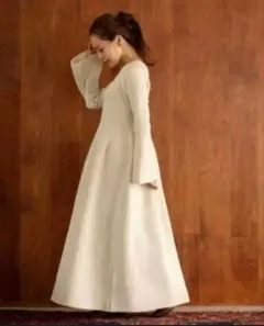 フレアスリーブニットワンピース田中亜希子ホールガーメントロング春秋冬長袖