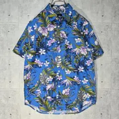​【STUSSY】ステューシー アロハシャツ 半袖 花柄 ボタニカル 青 Sのサムネイル