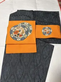 塩瀬名古屋帯と本場大島紬の黄金セット　名古屋帯超美品　未使用大島紬しつけ付