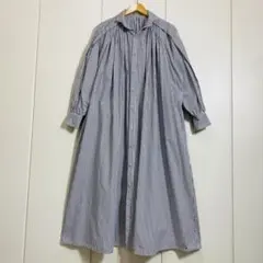 universal tissu ストライプ タックギャザー ワイド ワンピース