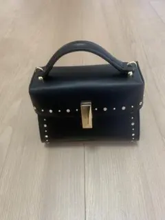 美品 ジュエルナローズ ブラックハンドバッグ 合成皮革 ゴールド金具 