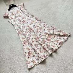 ローラアシュレイ　ノースリーブリネンロングワンピース　リネン100 花柄　総柄