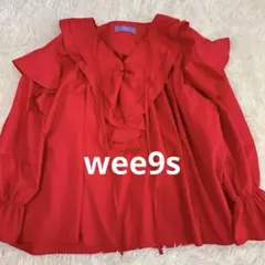 【wee9s】付け襟風ビッグカラーフリルブラウスチュニック 赤 レッドのサムネイル