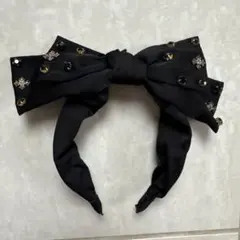 Amilige ビジュー付き黒リボンヘアバンド