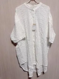 fu-ai 刺繍入り ホワイトシャツ 五分袖 Fサイズ