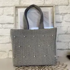 No.70 ヌビバッグ　トートバッグ　グレー　パール付