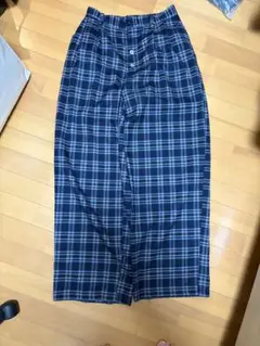 WISH FOREVER ネイビー系チェック ワイドパンツ Lサイズ
