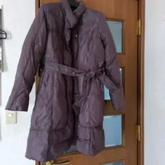 紫色 チェック柄 ロングダウンジャケット