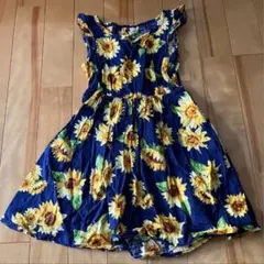 【120cm】ひまわり柄ノースリーブワンピース