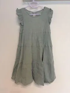 ノースリーブワンピース　フリル　ブルー　グリーン　120cm 綿100%