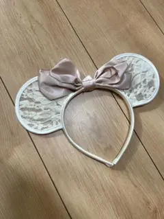 ミッキー耳カチューシャ レースリボン付き