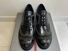 PRADA プラダ スタッズ装飾 ブラックレザー 厚底シューズ