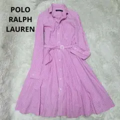 ポロラルフローレン✨シャツワンピース Aライン ストライプ ベルト 袖ロゴ刺繍