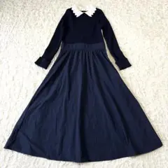 Feroux オンワード【洗える】バイカラー襟ニットドッキングワンピース