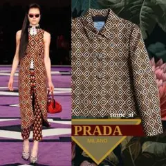 イタリア製 prada プラダ 総柄 幾何学模様 ウール ジャケットオレンジ40