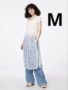 GU ジーユー レースチュールワンピース［ノースリーブ］+E オフホワイト M