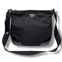 美品 PRADAプラダ ナイロン×レザー ショルダーバッグ ブラック 黒