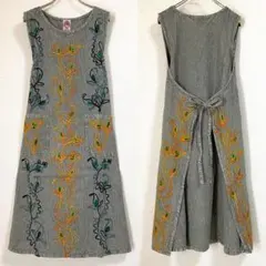 未使用品タグ付【刺繍ワンピース】おしゃれエプロン No.36 体型カバー