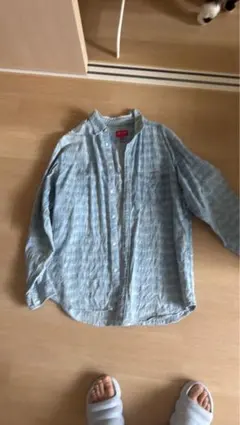 Supreme ロゴ総柄 長袖シャツ ライトブルー XLのサムネイル