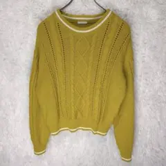 ジーユー　GU ニット　セーター　マスタード　長袖 ケーブルニット　綿混　美品