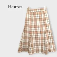 ヘザー Heather マーメイドスカート ミディ丈 ウール チェック S 茶