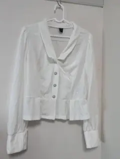 SHEIN パール調ボタン ベロア風 長袖ブラウス ホワイト