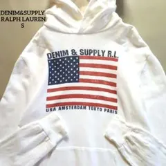 ✨希少 デニム＆サプライ ラルフローレン スウェットパーカー 星条旗 レア 白S
