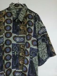 90s 総柄シャツ アート モード ポリシャツ トレンド 幾何学模様