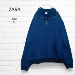 ザラ ZARA スウェット トレーナー ハーフジップ ネイビー XL 男女兼用